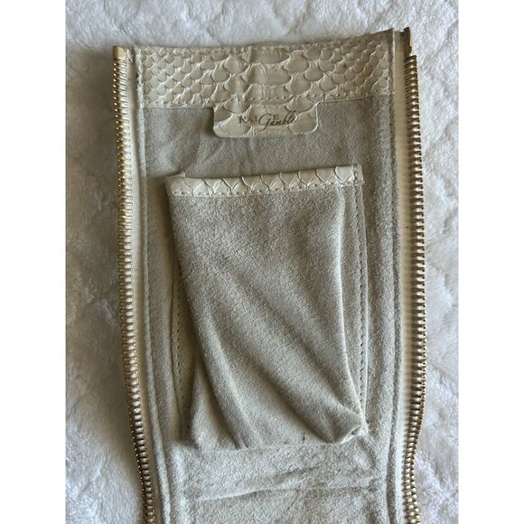 Paige Gamble Taupe Pebbled Leather Blakeley Bag With 2 Snakeskin Gussets - Picture 8 of 10